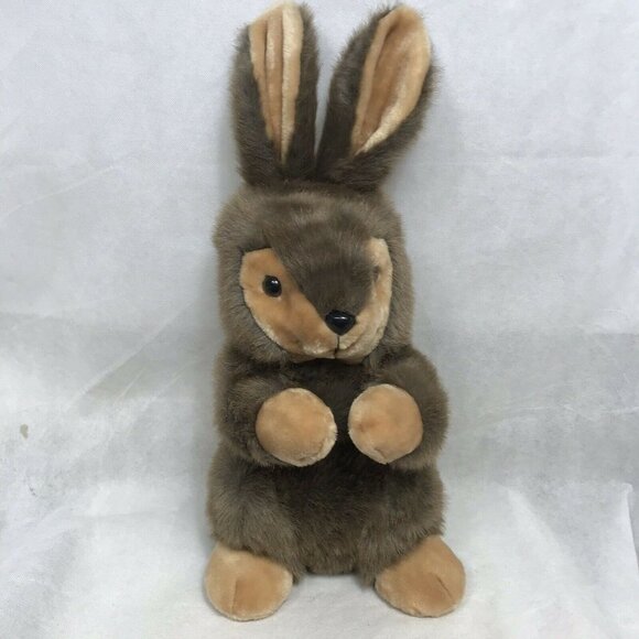 Vintage Brown Begging Bunny Stuffed Plush Animal Realistic Toy 24" Tall - Picture 1 of 8